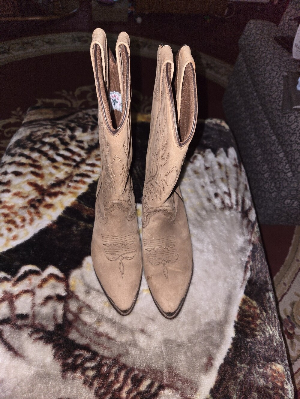 Women's Tan Suede Heeled Western Boots